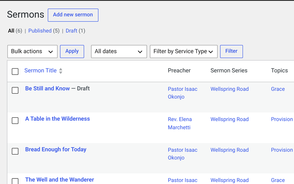 Sermon Manager sermons still in place in WordPress