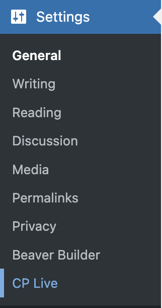 CP Live admin sidebar submenu