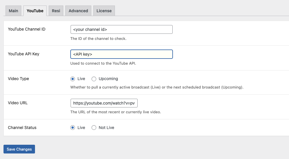 YouTube settings panel overview